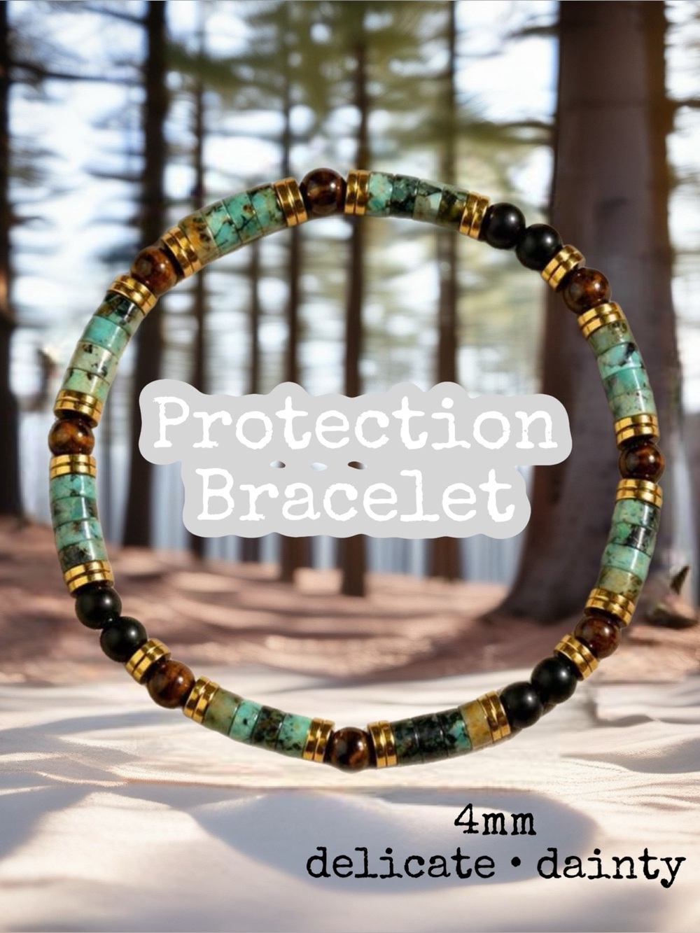 Natural African Turqouise Protection Stretch 4mm Bracelet - Handmade Minimalist